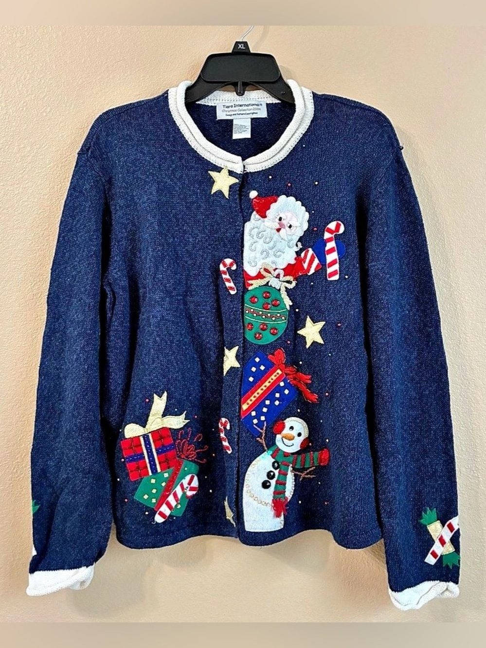 VTG Tiara International 2004 Embellished Christmas Cardigan Sweater Medium